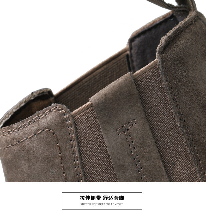 Bốt Martin nam da thật cổ thấp gót vuông 1-3 cm, bốt Chelsea lót nhung giữ ấm — 79722-R lót lông màu nâu, Màu nâu 79722 chi tiết 12