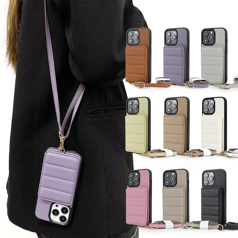 For Apple iPhone16 15Pro Max Plus Samsung Google Card Case Oblique Shoulder Lanyard Mobile Phone Case