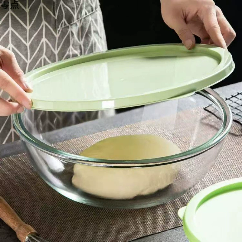 Стеклянная и миска, бытовая стеклянная миска для пищевых продуктов с крышкой, большая салатница, утолщенный торт, прозрачная мука для замеса, новинка