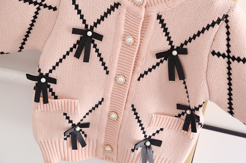 Jin Yongxiong Girls' Sweater 2024 Autumn/Winter New Bow Cardigan Top Knitted Two Piece Set Korean_voghion.com