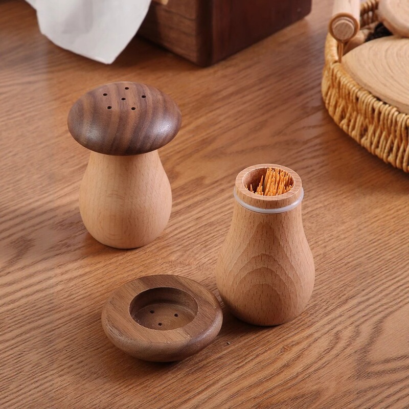 クリエイティブかわいいキノコクルミ無垢材つまようじホルダー家庭用ハイエンドつまようじボックスクルミ材新しい中国風のログ|undefined