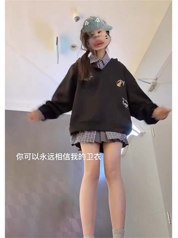 美式复古卡通刺绣棉质学院风连帽卫衣女秋季2025新款宽松百搭帽衫|undefined