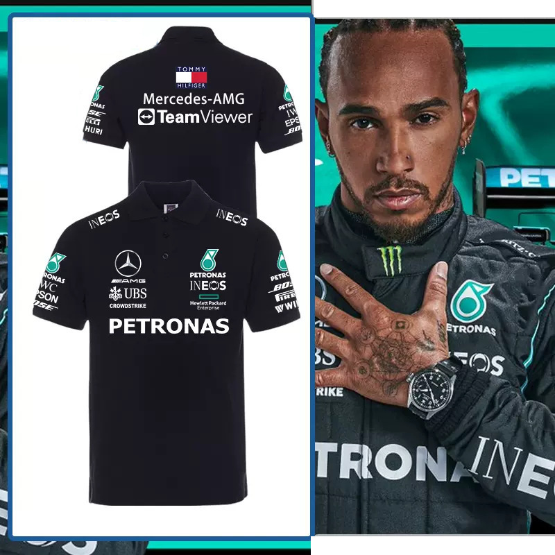 2025 Fashionable New F1 Team Uniform Polo Shirt Summer Mercedes-Benz Cycling Polo Shirt Short-Sleeved Lapel Quick-Drying Shirt for Men