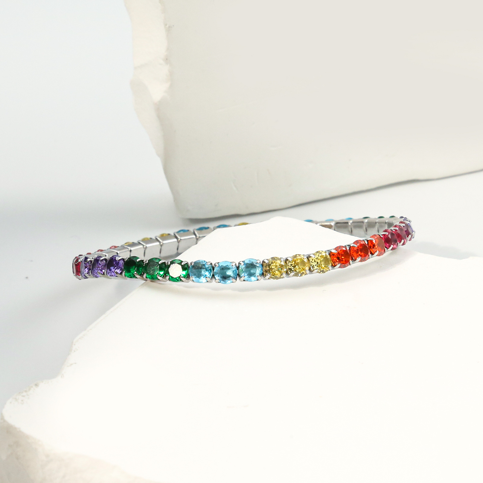 Inlay Design Shiny Geometric 304 Stainless Steel Zircon Tennis Bracelet In Bulk