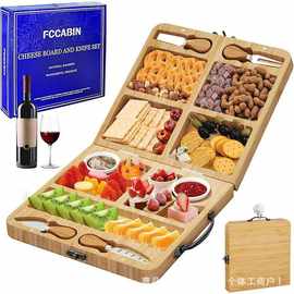 跨境可折叠芝士板竹制水果面包切板多功能带刀叉菜板熟食奶酪砧板