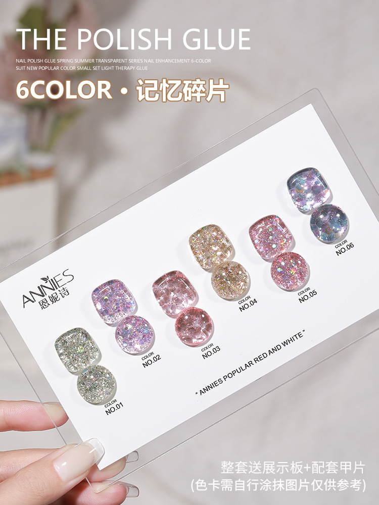 Ennishi traje de 6 colores esmalte de uñas pegamento temporada serie de color transparente 2023 nuevo color popular conjunto pequeño pegamento de fototerapia
