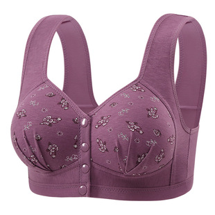 Stamping Cup Printed Non-rimless Wide Shoulder Strap Vest New Style plus size Bra Women's Front Buckle Middle-aged and Elderly Underwear Chest
