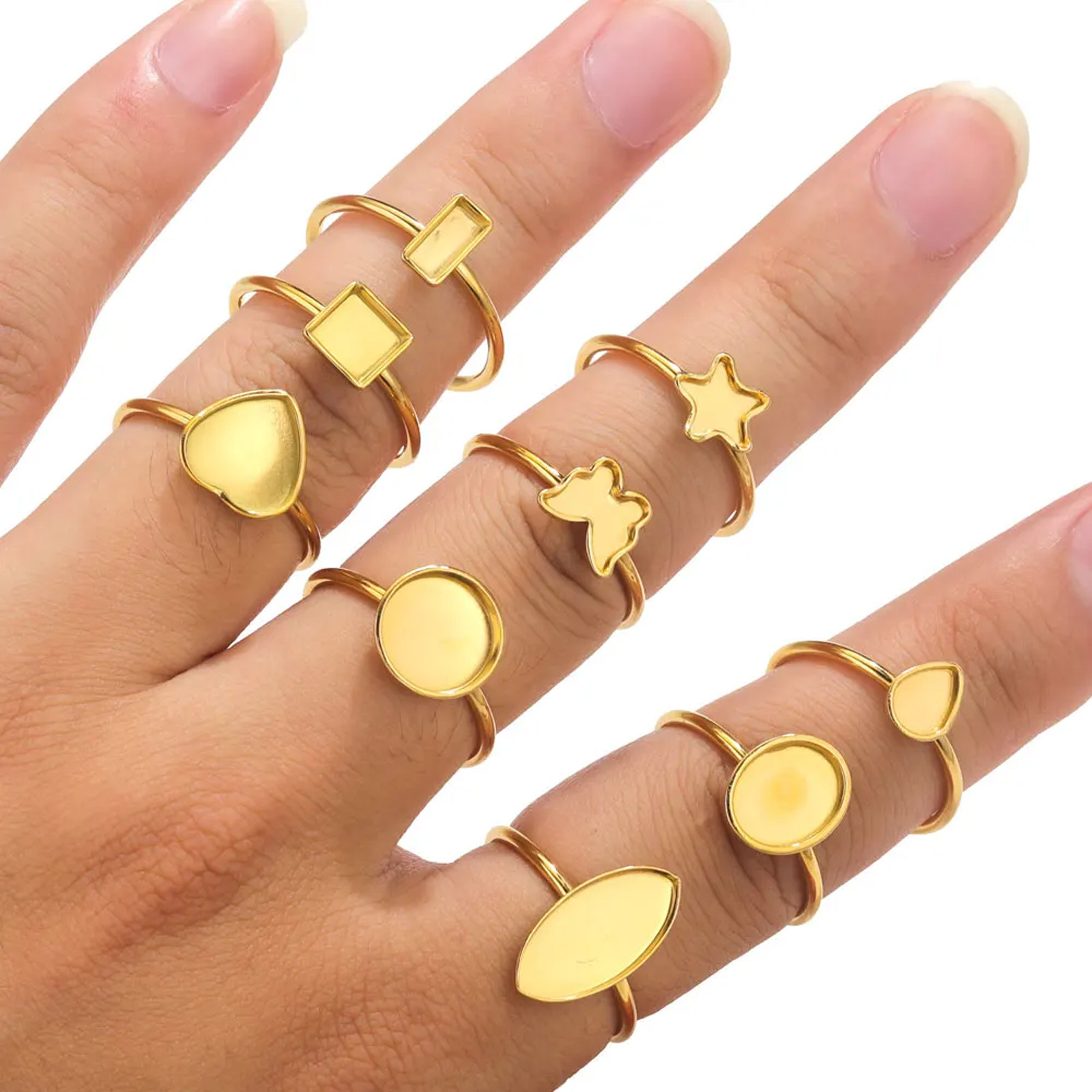 Acero inoxidable color-preservación pulido anillo titular DIY anillo plano anillo superficie horno oro incrustaciones perla apertura anillo titular Accesorios