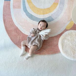 Cartoon Cute Bedside Thickened Carpet Modern Simple Children's Room Internet Celebrity Same Style Semi-circular Rainbow Bedroom Carpet Pad