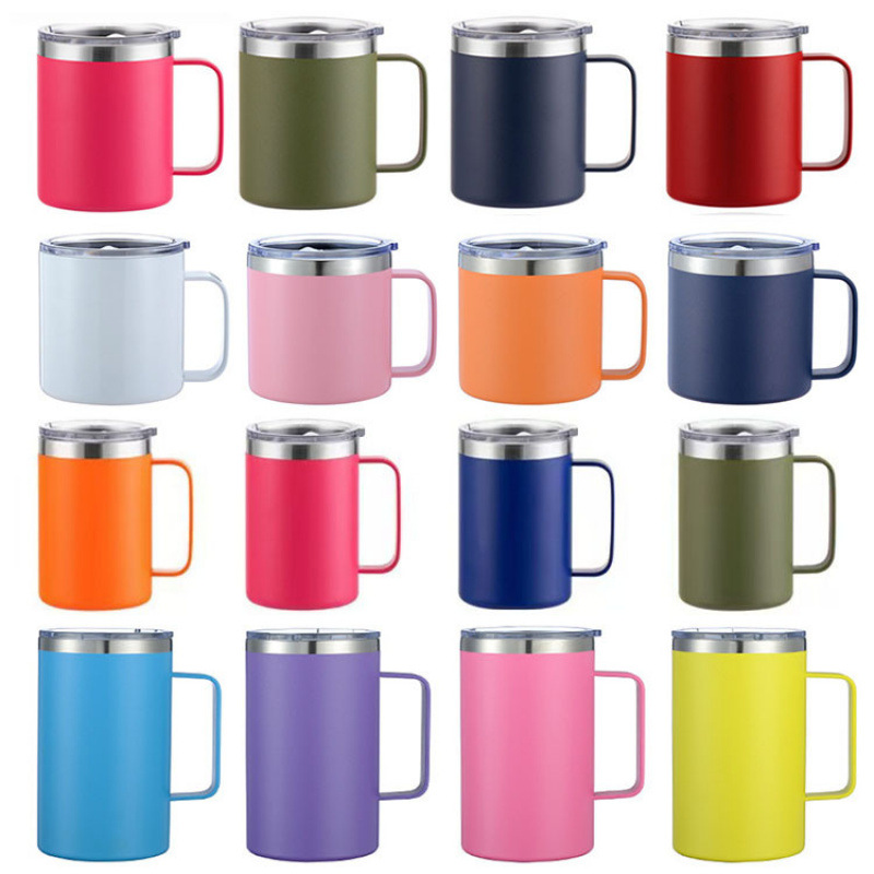 现货跨境12oz手柄马克杯304不锈钢随手办公杯手柄保温杯咖啡杯