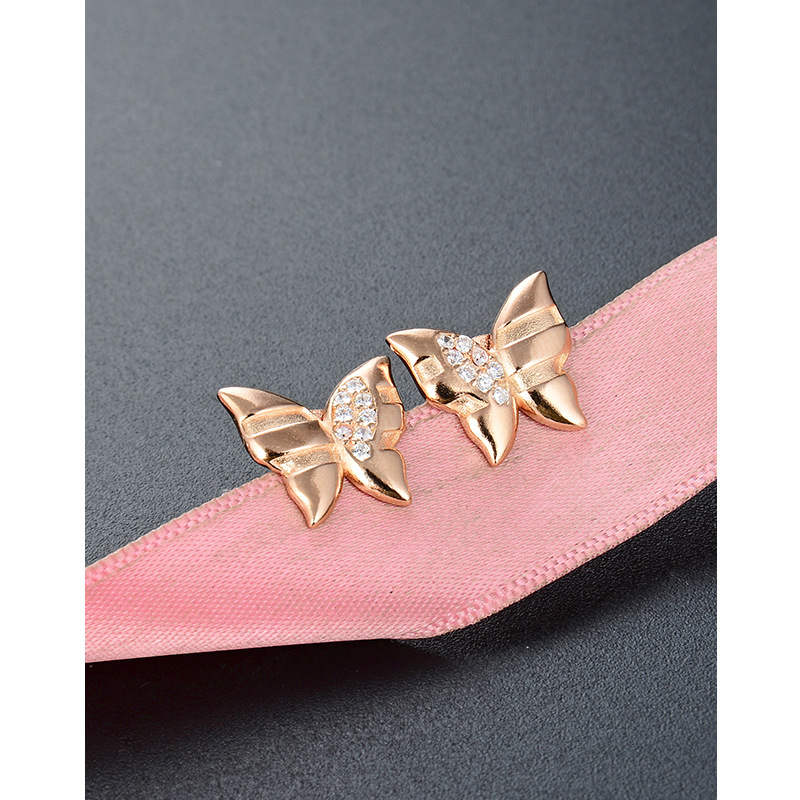 Oro Rosa mariposa Stud pendientes para mujeres 925 plata esterlina 2024 nuevo nicho diseño temperamento pendientes ins estilo pendientes