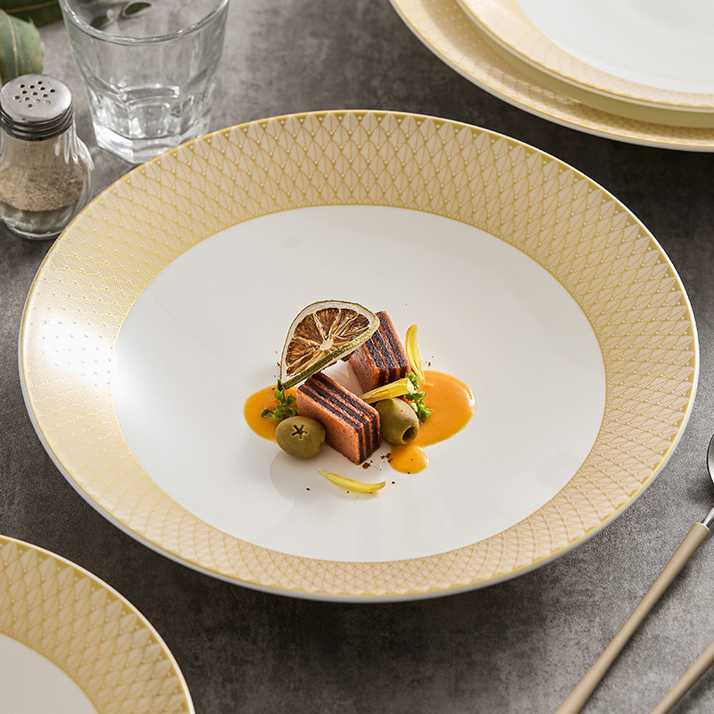 Wanli Golden Ceramic Plate Household Dish Plate High-End Accessible Luxury Western Food Plate Hotel Tableware Soup Plate Ramen Plate Wanli Golden Ceramic Plate Household Dish Plate High-End Accessible Luxury Western Food Plate Hotel Tableware Soup Plate Ramen Plate