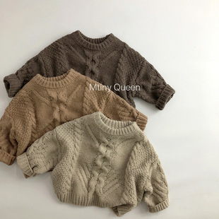 Korean style simple ~ grandma brand retro ~ autumn and winter Korean Children's sweater Western style men's and women's trendy baby twist thick sweater