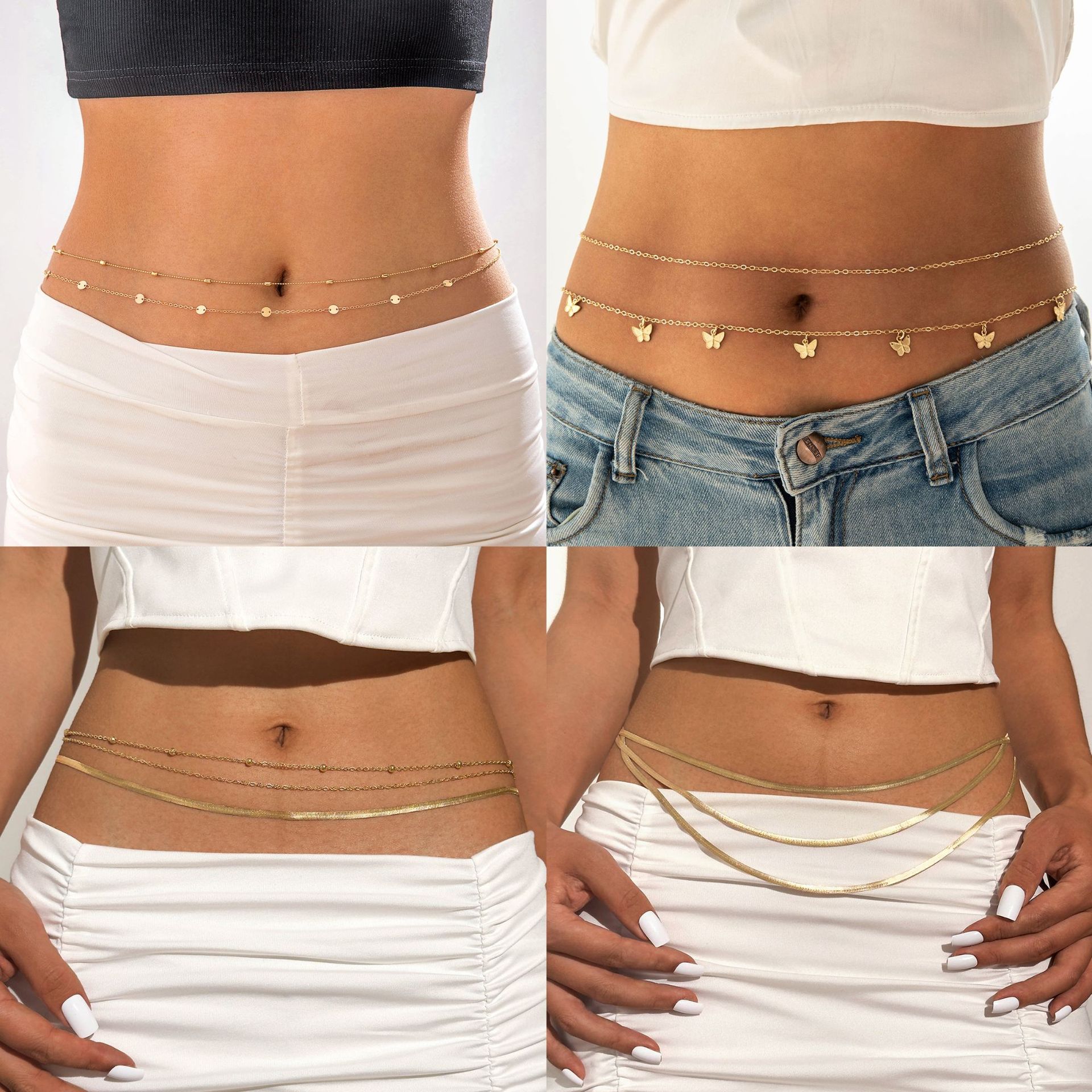European and American Cross-border Fashion Personalized Double-layer Overlapping Snake Bone Chain Waist Chain Geometric Trend High-end Waist Accessories