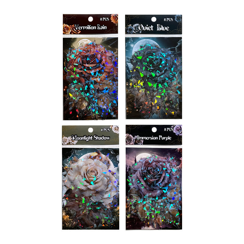 Noche rosa rosa adhesivo láser adhesivo impermeable PET adhesivo manual DIY material manual adhesivo creativo para niños