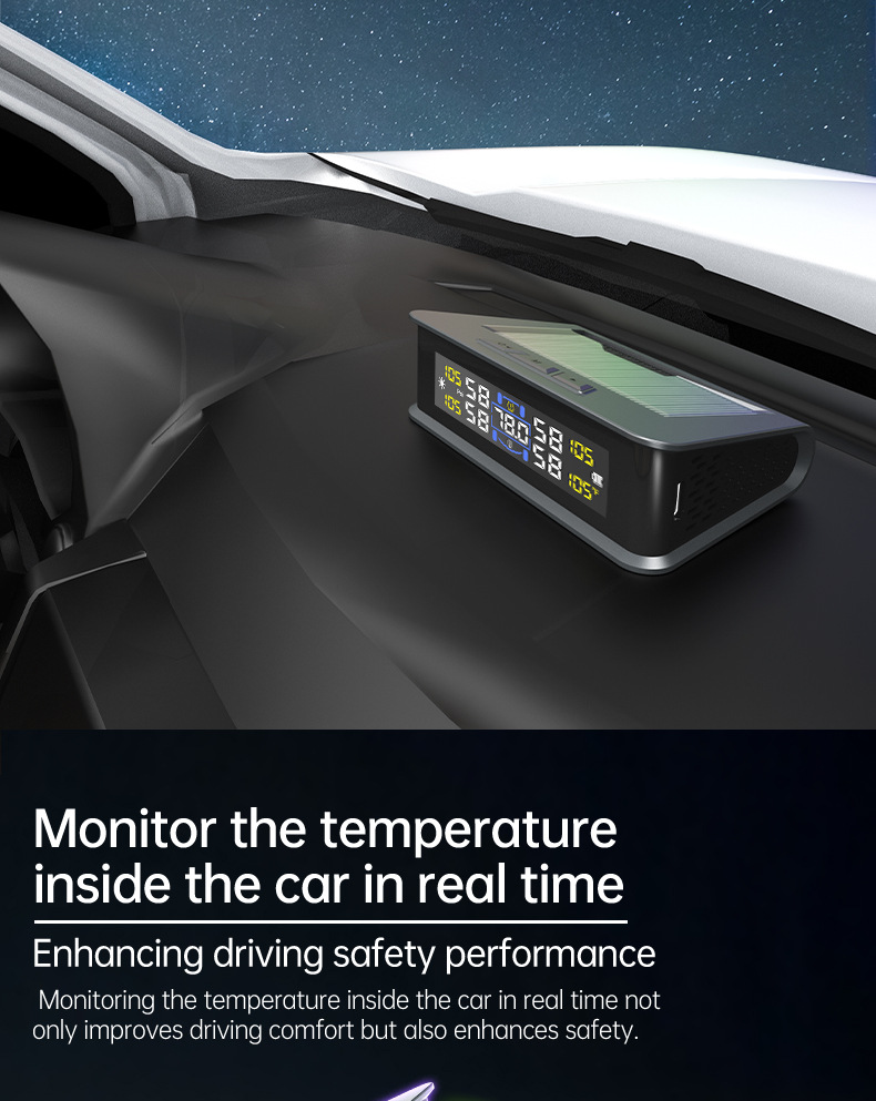 Solar-Powered Tire Pressure Monitoring Tire Pressure Monitor Tpms Tire Pressure Detection Tire Pressure Detector Cross-Border E-Commerce