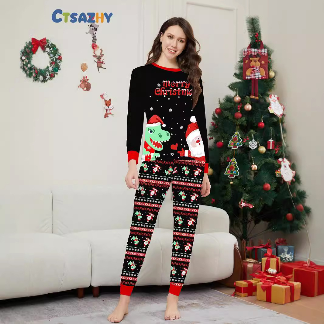 Christmas Santa Claus Dinosaur Family suit Christmas family suit black loungewear_voghion.com