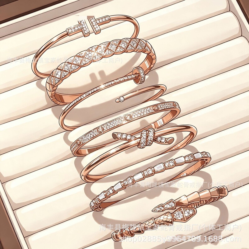Tiga bracelet high-end version for women, plated with 18K rose gold, ins-style mother-of-pearl, with studs, kaleidoscope, snake-shaped coco bracelet Tiga bracelet high-end version for women, plated with 18K rose gold, ins-style mother-of-pearl, with studs, kaleidoscope, snake-shaped coco bracelet