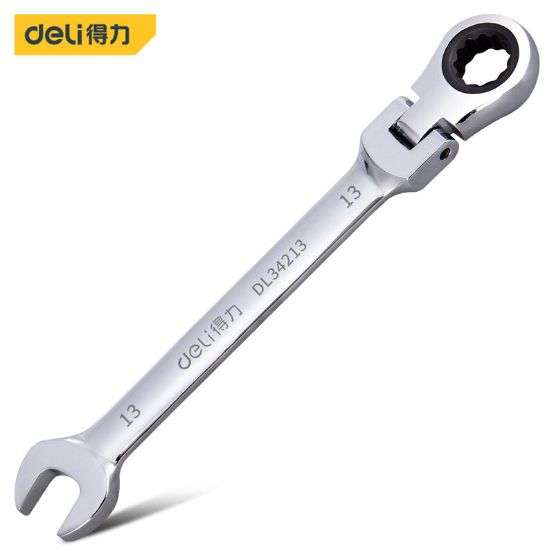 得力工具DL34213活动头棘轮两用扳手快速可旋转梅花扳手呆扳手