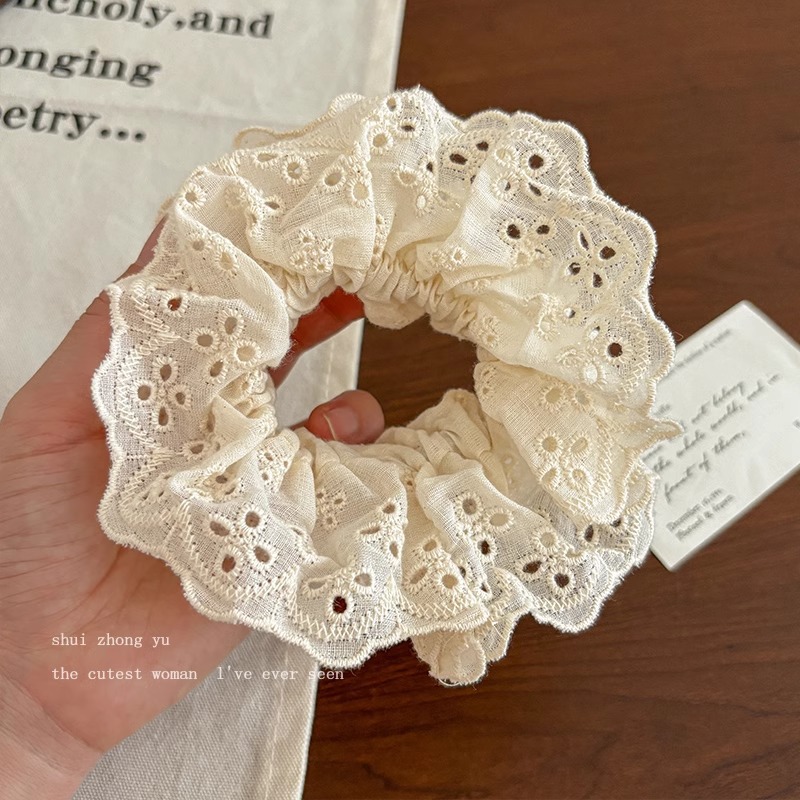 Zhao Lusi, el mismo estilo de encaje, encaje, intestino de cerdo, lazo para el cabello, cuerda para el cabeza coreana femenina, sentido de alta gama, nueva cuerda para el cabello de celebridades de Internet 2025