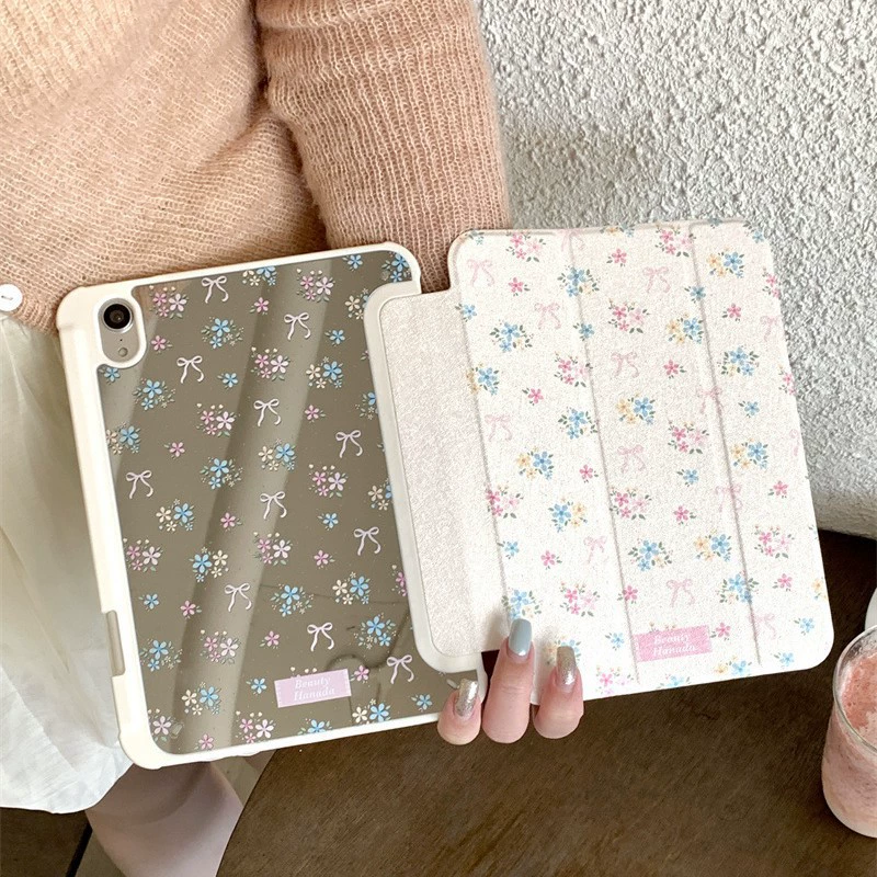 Вставка Korean новый маленький цветочный подходит для iPad 10 поколения плоский защитный чехол зеркало Pro2024 слот для стилуса AI милый
