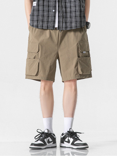 LKTM Men's Summer American Workwear Military Green Shorts for Men with Multiple Pockets, Thin Ice Silk Quick-Dry Five-Finger Mid-Calf Pants