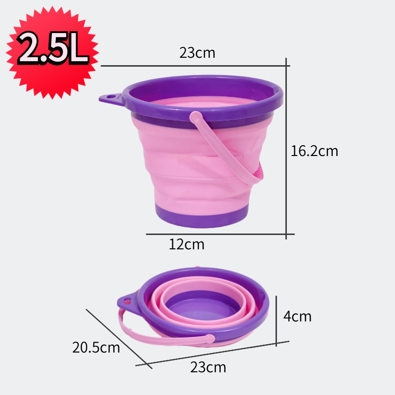 Barril de mano de castillo de playa plegable transfronterizo 2L bebé jugando en el agua arena goma suave retráctil cubo de silicona al por mayor