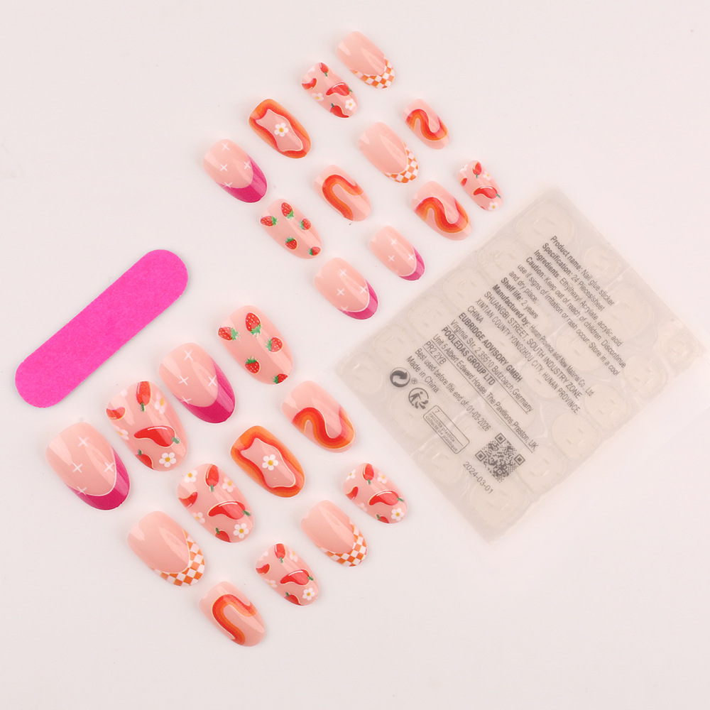 25g Weight press-on nails Nail Supplies Plastic Material Flower, Strawberry Pattern Flower Strawberry Chili Plastic Press-on Nails 3