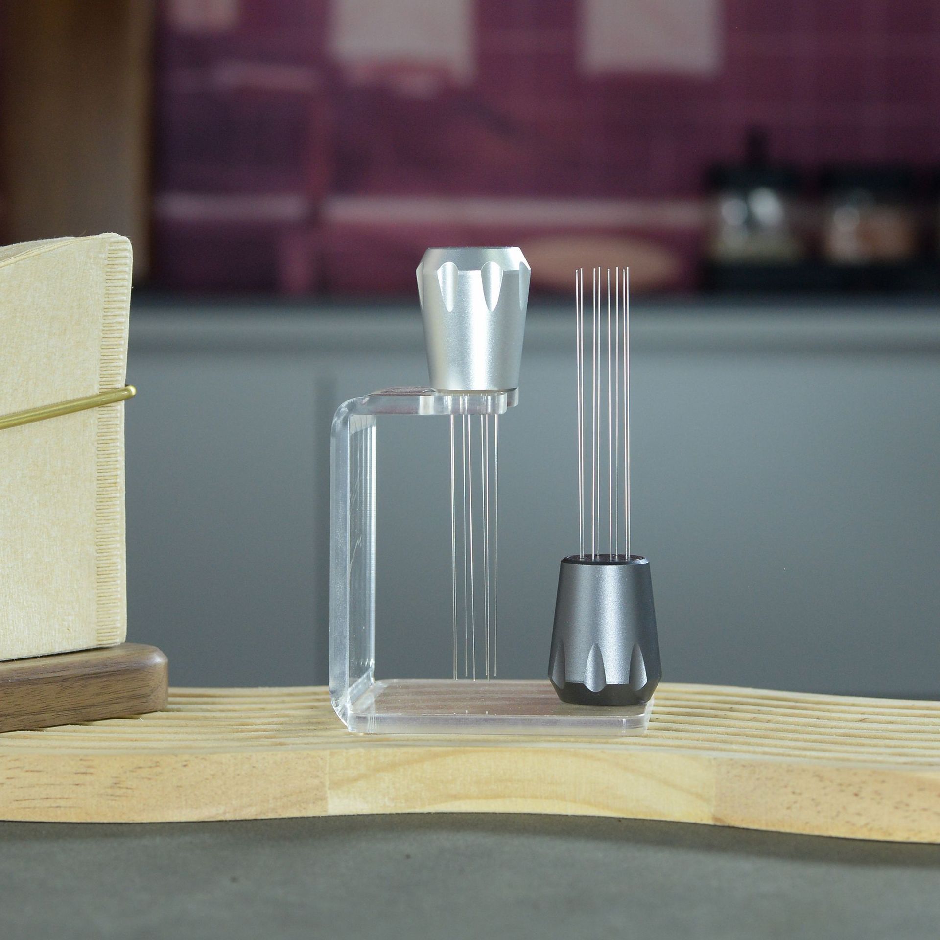 Aleación de aluminio café tela polvo aguja polvo suelto aguja traje acrílico base aguja de acero inoxidable dispensador de agitación