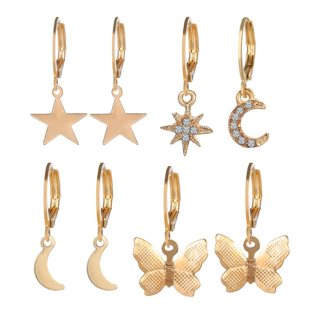 Fashion Star Moon Butterfly Earrings display picture 2