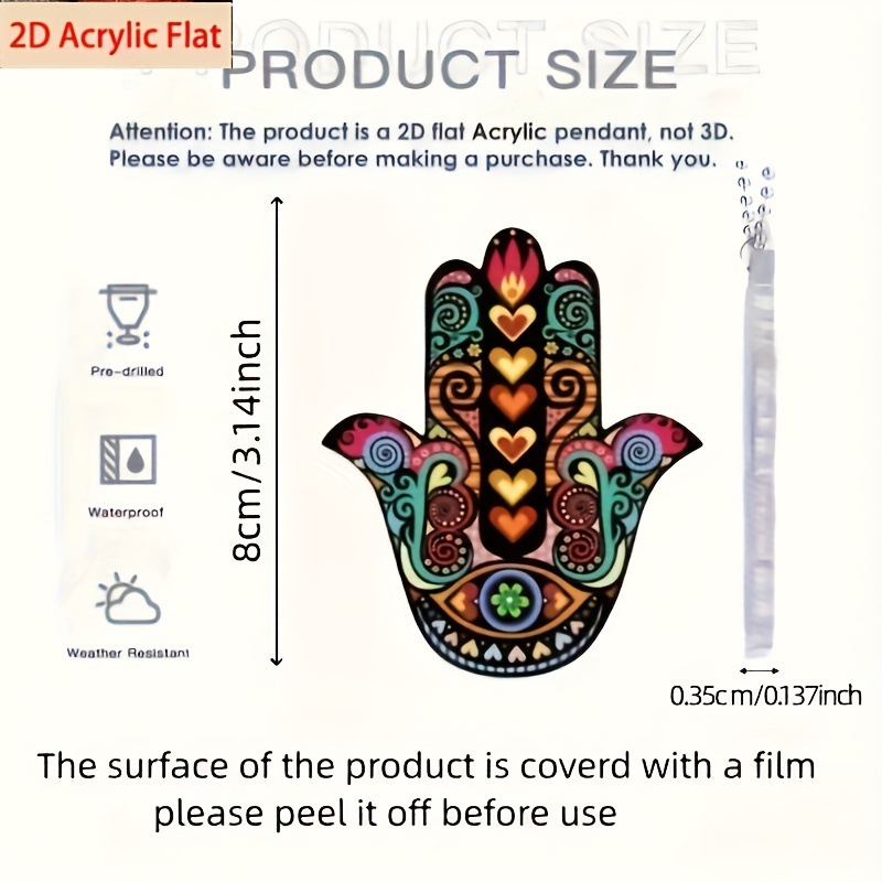 Adornos de mano acrílicos 2D Hamsa, una pieza-Colgante de palma creativo 2D decorativo image 6
