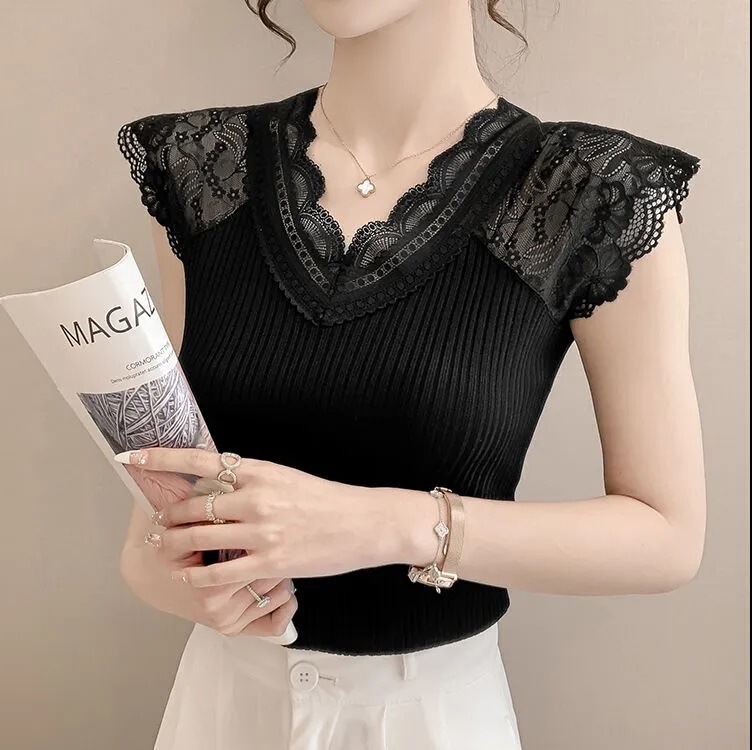 Lace Camisole for Women, Plus Size Versatile V-Neck Elastic Slim-Fit Base Shirt, Sleeveless Summer Top