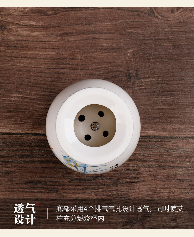 Ceramic Jade Pot Moxibustion Jar with Gua Sha Cup Portable Warm Therapy Device for Home Spa Wellness in use