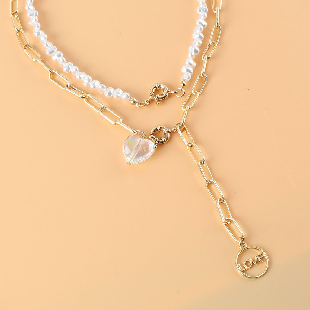 Wholesale Lettre De Bijoux Love Coeur Perle Pendentif Collier Multicouche Nihaojewelry display picture 2