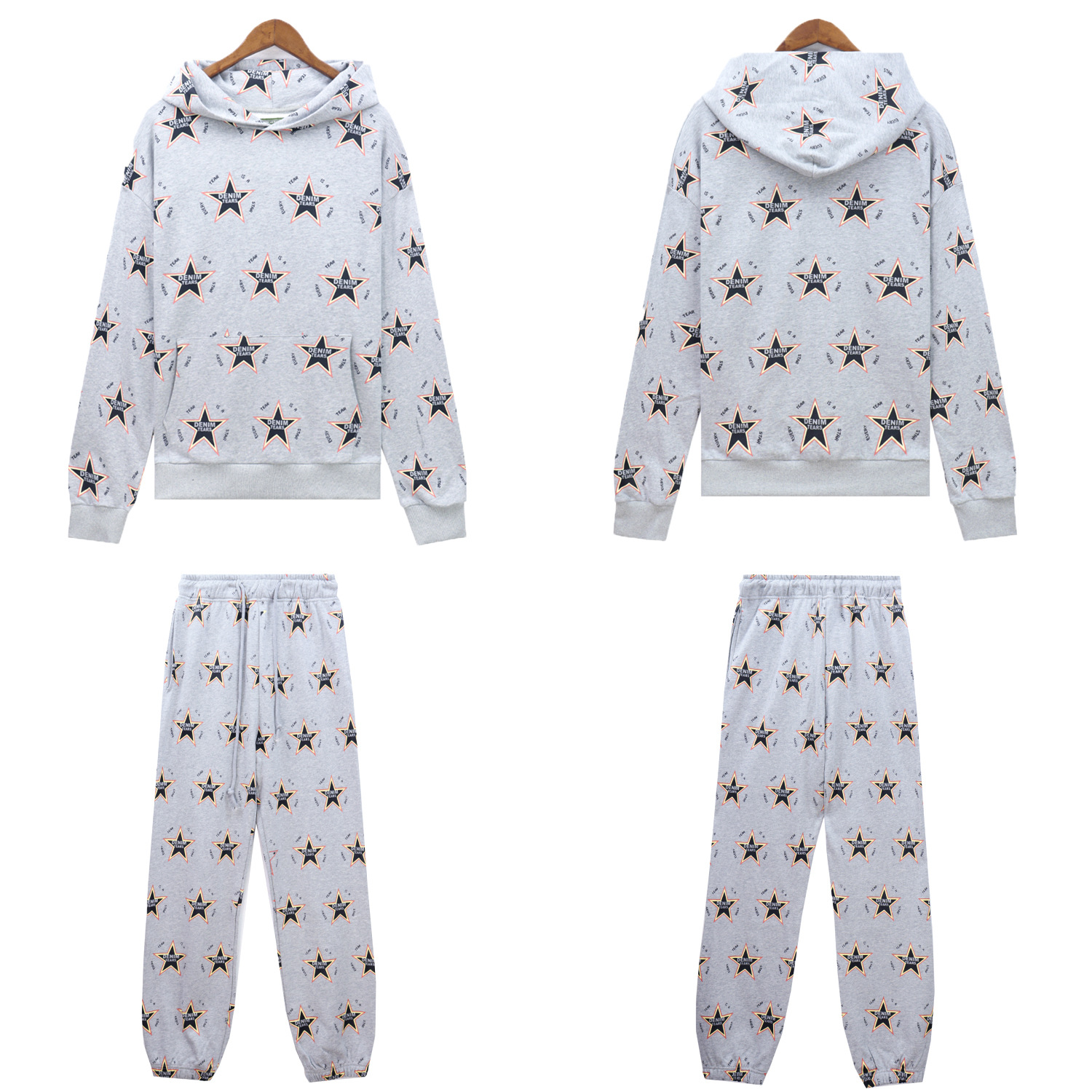 Men's Clothing fashion brand D.T Kapok full print five pointed star hooded sweatshirt trousers men and women sports suit_voghion.com
