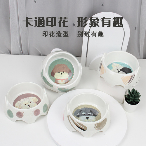 New pet bowl melamine dog bowl dog food bowl cute shape dog bowl cat bowl anti-knock over rice bowl cat drinking water bowl