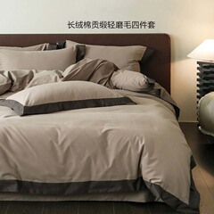 100S秋冬保暖轻奢感工艺四件套简约磨毛被套纯棉加厚床单