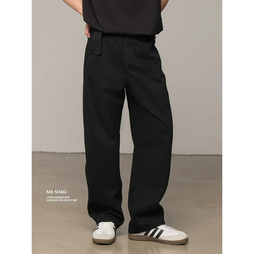 American Retroasu Style Washed Work Pants for Men - Autumn/Winter Old Money Style Straight Leg Casual Pants