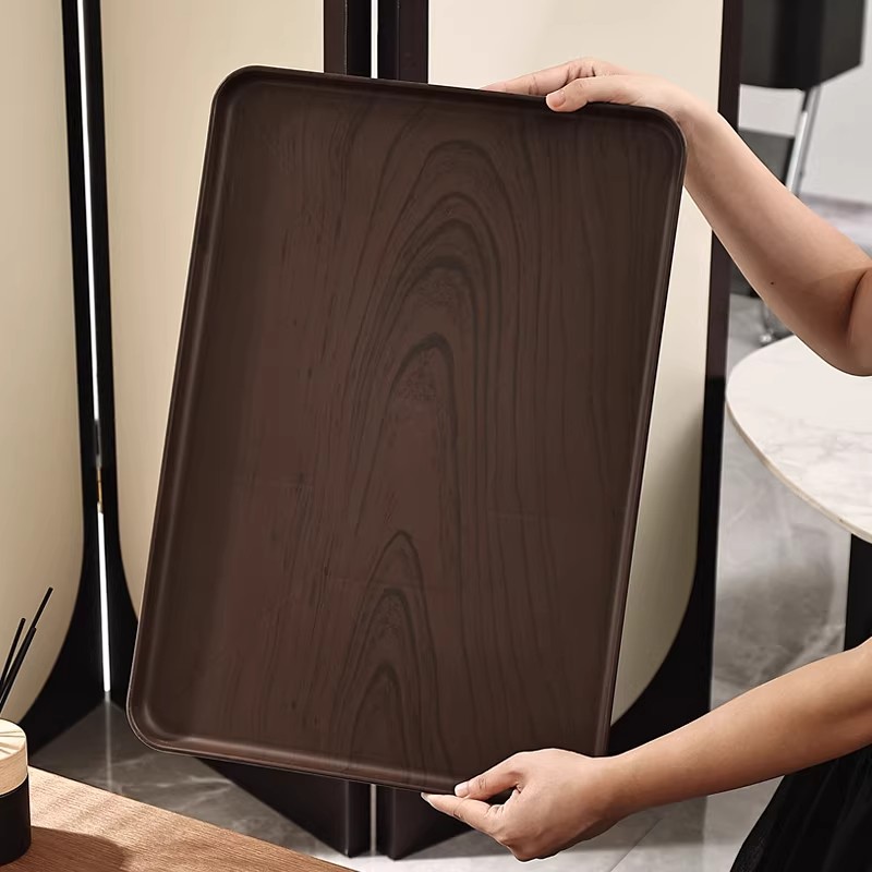Creativo imitación de madera de nuez bandeja de plástico doméstico bandeja de té rectangular comercial de hotel taza de agua bandeja de hervidor