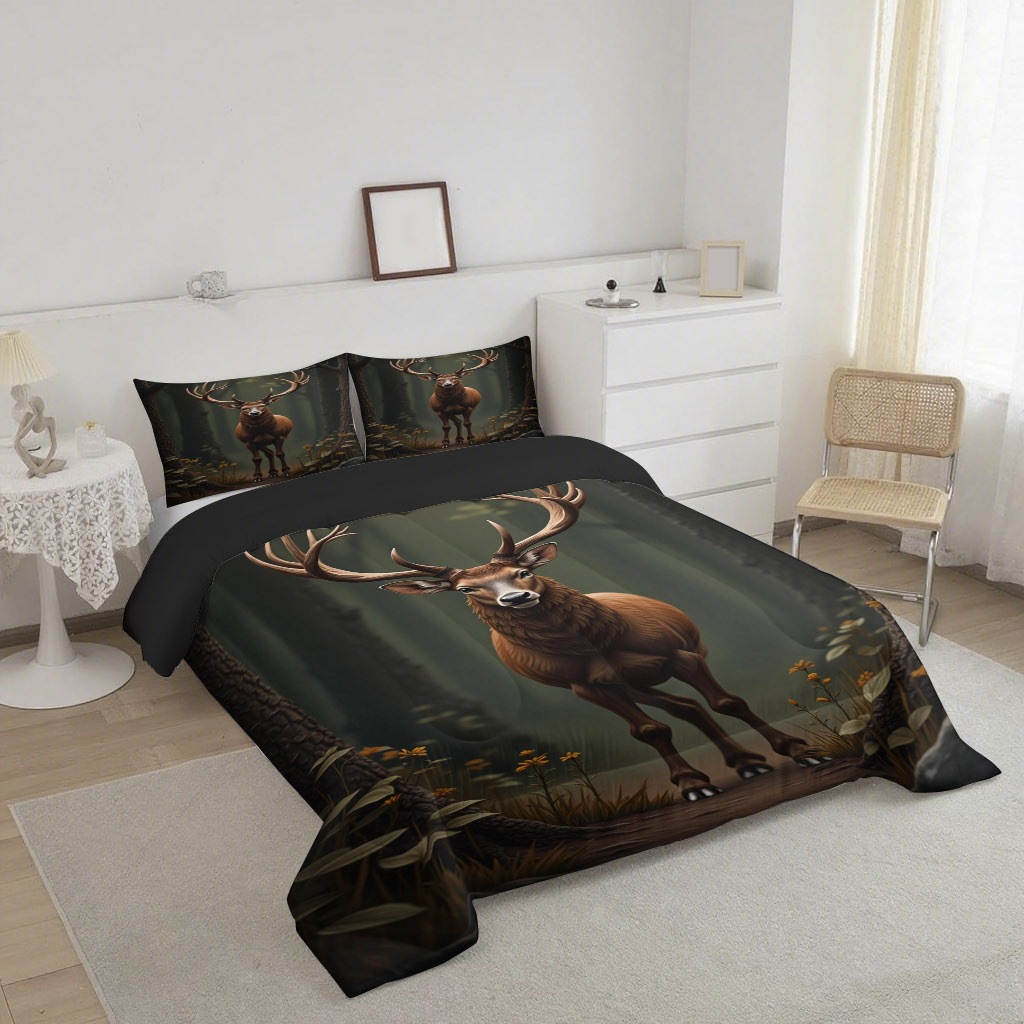 TEMU / JIT cálido ciervo impresión digital HD 180gms colcha de cama set fuente fabricante
