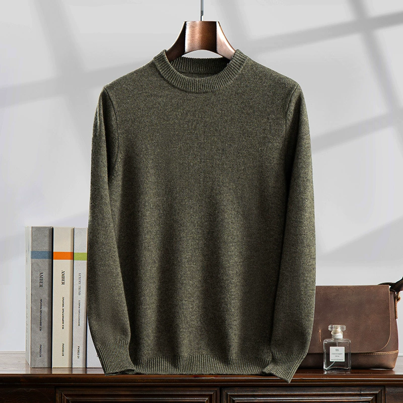 Cashmere knitted keep warm sweater, round collar, increased thickness, plus size