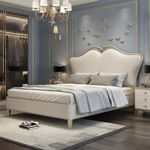 美式轻奢实木软包床现代简约卧室主卧1.8米双人床大床欧式公主床