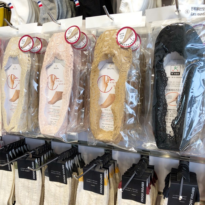 Korean Women's Lace Boat Socks, Summer Breathable Thin Cotton Short Socks, Dongdaemun Anti-Slip Invisible Socks