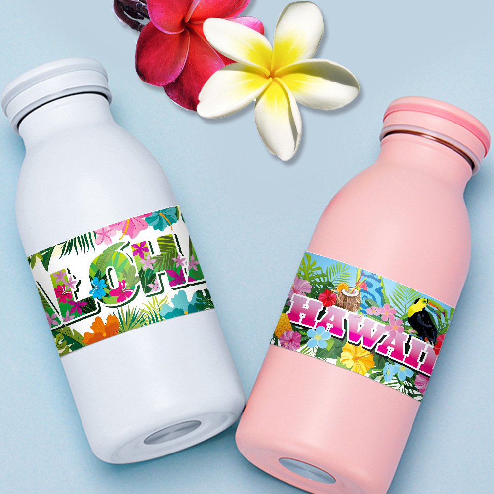 Europa y América verano hawaiano fiesta decoración etiqueta etiqueta de botella de agua Aloha fiesta decoración etiqueta adhesiva