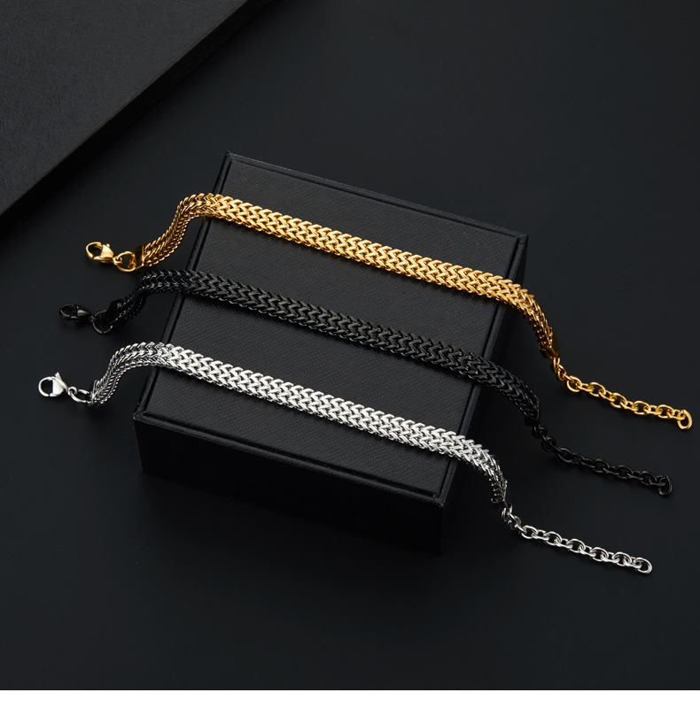 14g Weight Bracelets Classification 304 Stainless Steel Chain Material 1 Piece Quantity Holiday, Daily, Street Occasion 304 Stainless Steel Material Geometric Pattern Men's Gender Plating Design Punk Style Punk Geometric 304 Stainless Steel Plating Men's Bracelets Men's Chain Bracelets 5