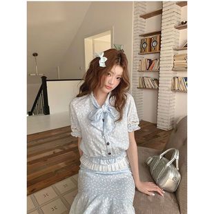 Summer New Pure Lust Hot Girl Bow Tie Niche Design Age-Reducing Floral Skirt Suit Women's Two-Piece Set