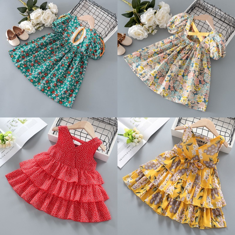Children's Summer Clothes 2025 Spring New Floral Skirt Girls Short Sleeve Dress Children's Clothes Baby Casual Skirt