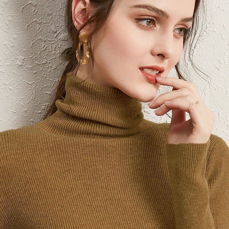 Turtleneck Bottoming Shirt Women's Winter Sweater Women's New Autumn and Winter Slim-fit Inner Pile Collar Knitted Western Style