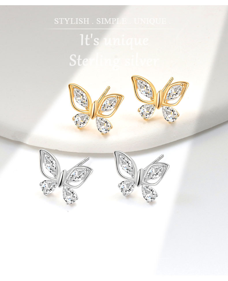 1 Paar 925 Sterling Silber 925 Sterling Silber Ohrringe Schmetterling Kleine Ohrstecker display picture 1