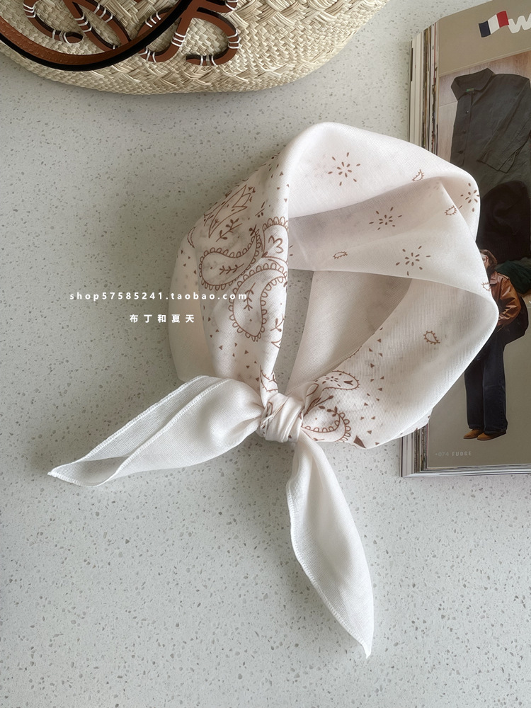 綿麻方巾合集 ~ 超多色柄砕花波点襟巾文芸森系頭巾髪帯包帯女